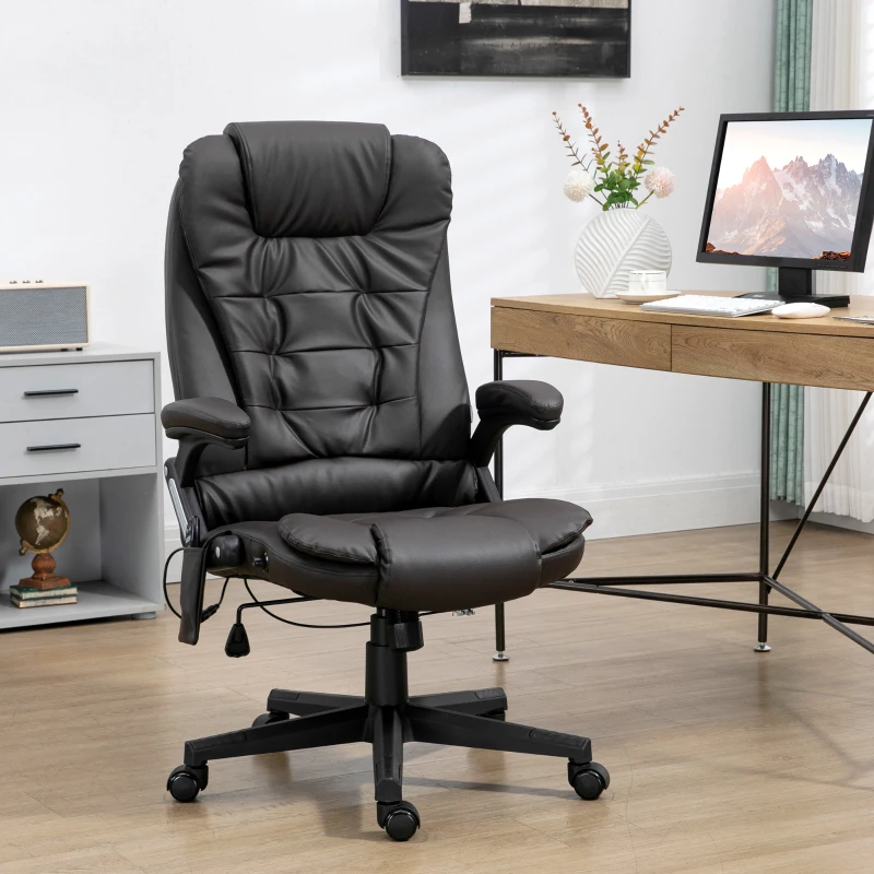 HOMCOM Massage Office Chair, Heated Reclining Computer Chair with 6 Vibration Points, Armrest and Remote, Dark Brown