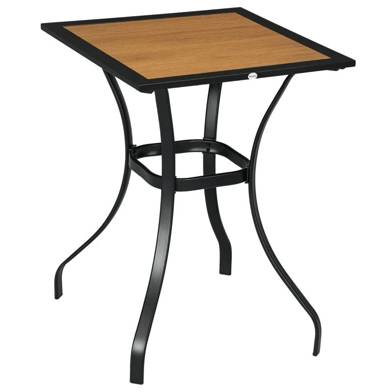 Outsunny 28" Outdoor Dining Table, Faux Wood Patio Furniture, Square Wood-Like Garden Table with Water Safe Design, Brown