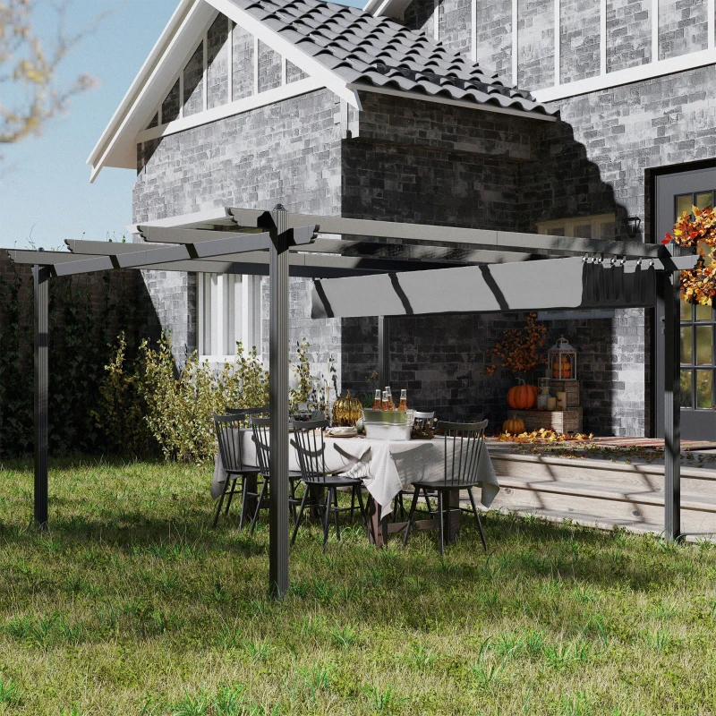 Outsunny 13' x 13' Aluminum Retractable Pergola Canopy, Outdoor Pergola for Garden, Patio, Backyard, Deck, Gray