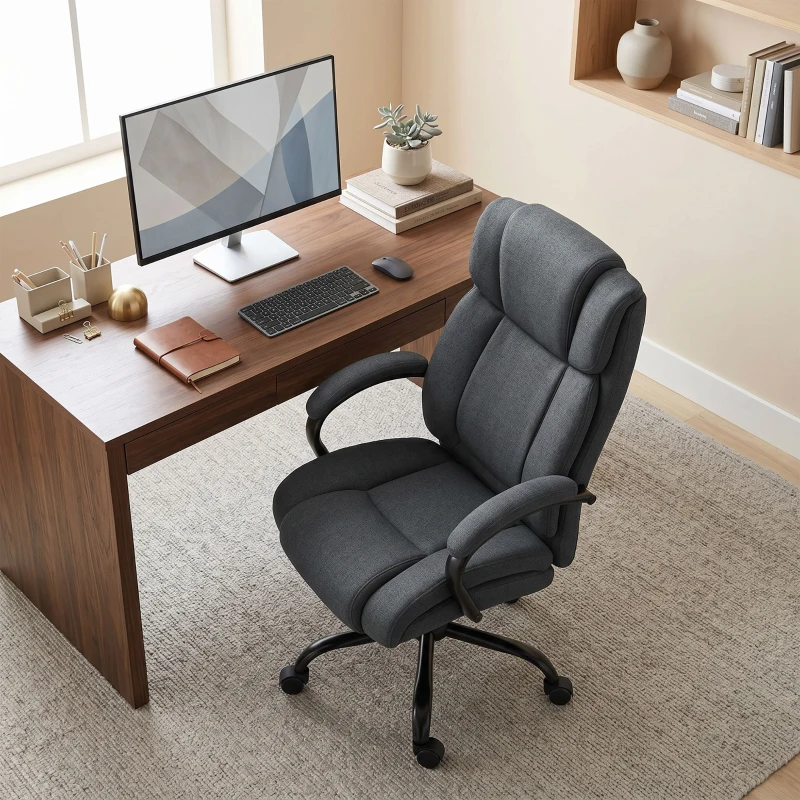 Vinsetto Executive Office Chair with Wide Seat, Computer Desk Chair with Adjustable Height, Swivel Wheels, Gray