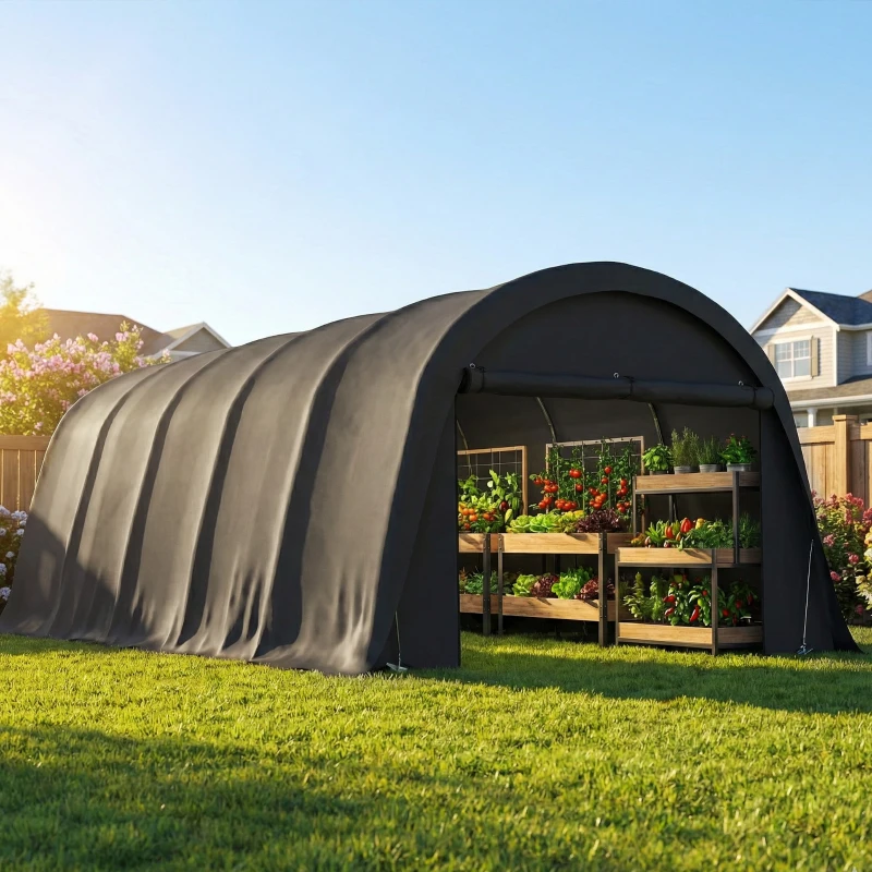 Outsunny 12' x 23.6' Heavy Duty Carport, UPF50+ Portable Garage Car Canopy Tent with Galvanized Frame, Large Door, Dark Gray