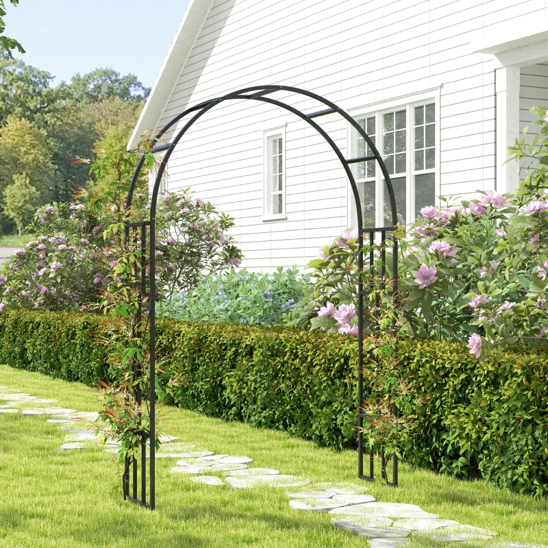 Outsunny 7.3ft Steel Garden Arch Trellis, Garden Arbor Trellis for Climbing Plants Roses Wisteria Vines, Black