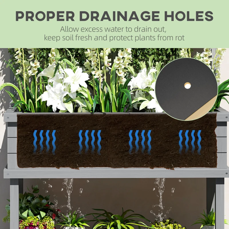 Outsunny Elevated Wood Planter with Trellis for Climbing Plants, Raised Garden Bed with Legs and Drainage Holes, Gray