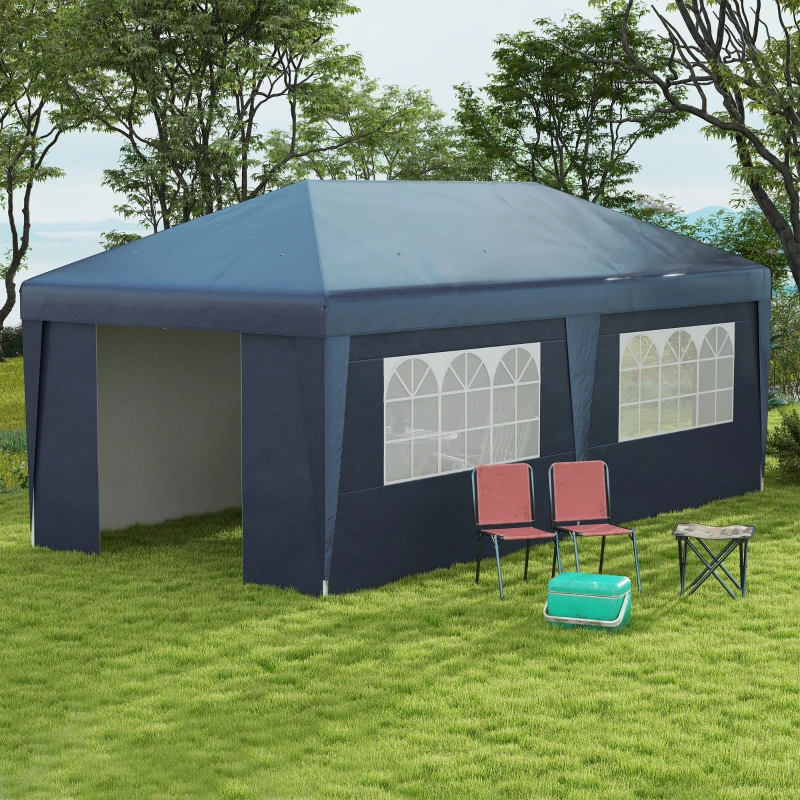 Outsunny 10' x 19.5' Pop Up Canopy Tent Height Adjustable Event Shelter w/ Sidewalls, Leg Weight Bags, Wheeled Carry Bag, Blue
