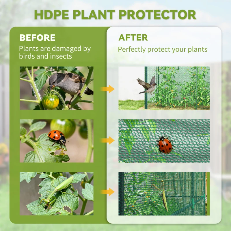 Outsunny Crop Cage, 6' x 3' x 5' Large Plant Protection Tent with Zippered Door, Outdoor Garden Cage, Green