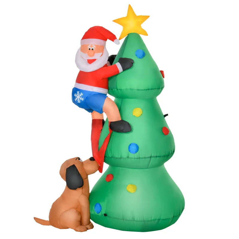 HOMCOM Inflatable Christmas Tree Decorations with Santa Claus annd Puppy Dog with LED,  Outdoors Christmas Decor for Yard, Lawn