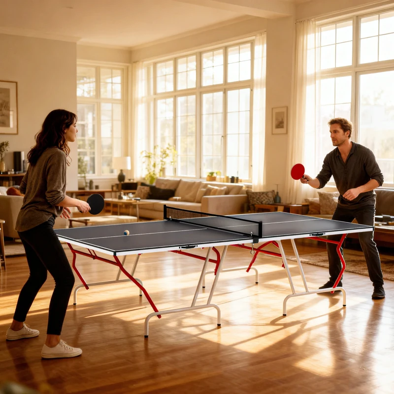 Soozier Full Size Table Tennis Table, Folding Ping Pong Table with Paddles and Balls, Charcoal Gray