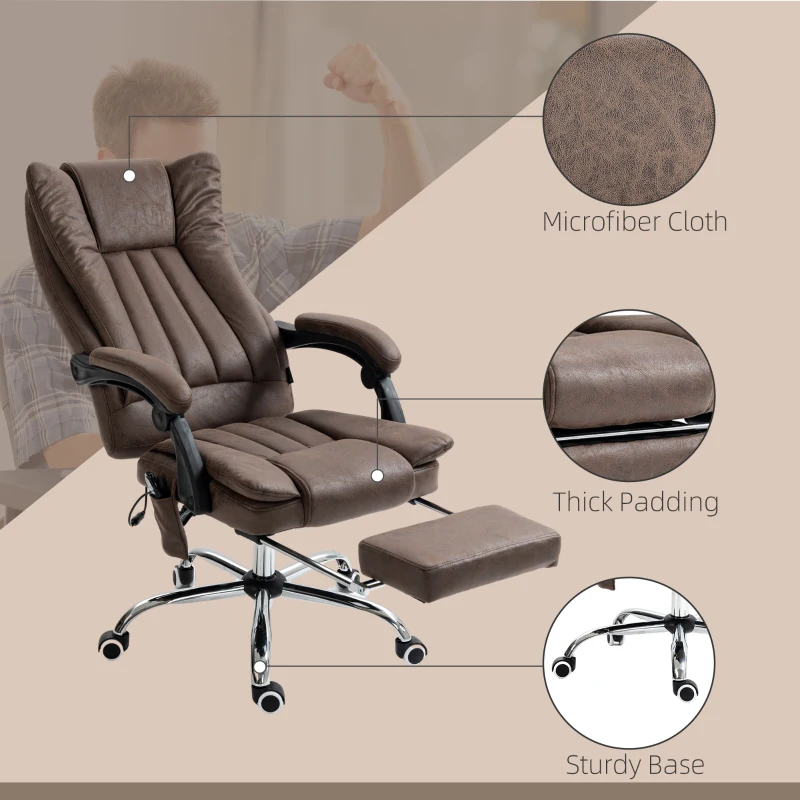 Vinsetto Massage Office Chair with 6 Points and Heat, Reclining Computer Chair with Adjustable Height and Footrest, Coffee