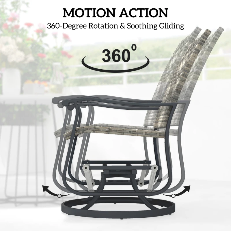 Outsunny Wicker Rattan Swivel Patio Glider Chair Set of 2, Outdoor Glider Chair with Steel Frame, High Back, Armrests, Yellow