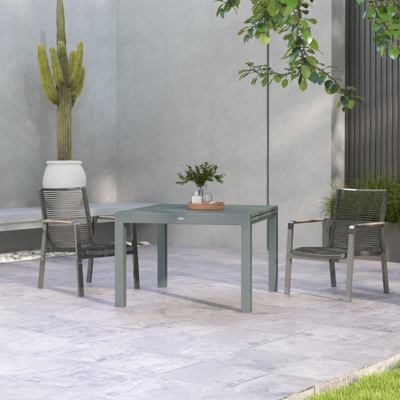 Outsunny Patio Table for 6-8 People, Aluminum Frame Rectangle Garden Table with Wood Effect Steel Top, for Backyard, Dark Gray