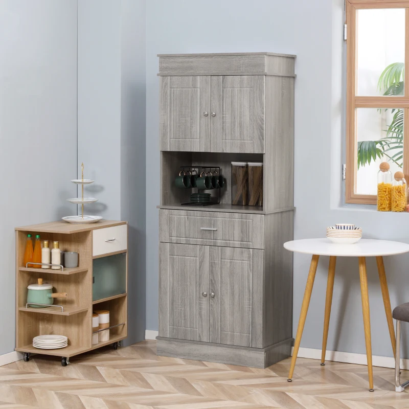 HOMCOM Freestanding Pantry Cabinet, 72" Kitchen Buffet with Utility Drawer, 2 Door Cabinets, Gray Wood Grain