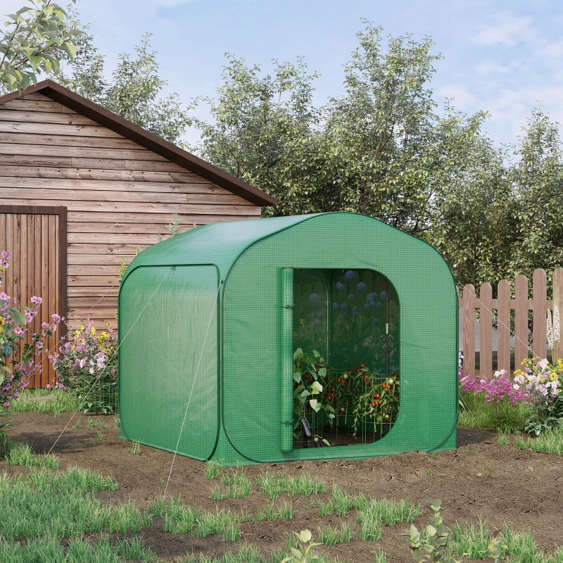 Outsunny 7' x 7' x 6' Portable Walk-in Greenhouse with Carrying Bag, Pop-up Setup, Outdoor Garden Canopy Hot House, Zipper Door for Growing Flowers, Herbs, Vegetables, Saplings, Succulents, Green
