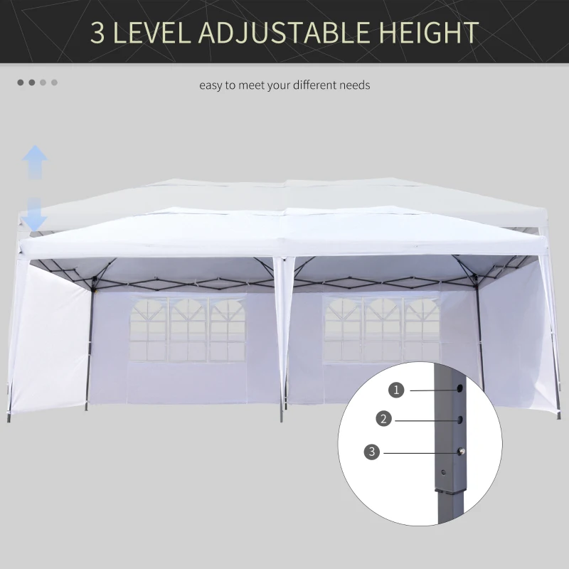Outsunny 10' x 20' Pop Up Canopy Tent with 4 Sidewalls, Outdoor Portable Instant Canopy Shelter for Parties, Outdoor Instant Gazebo with Carry Bag for Garden, Patio, White