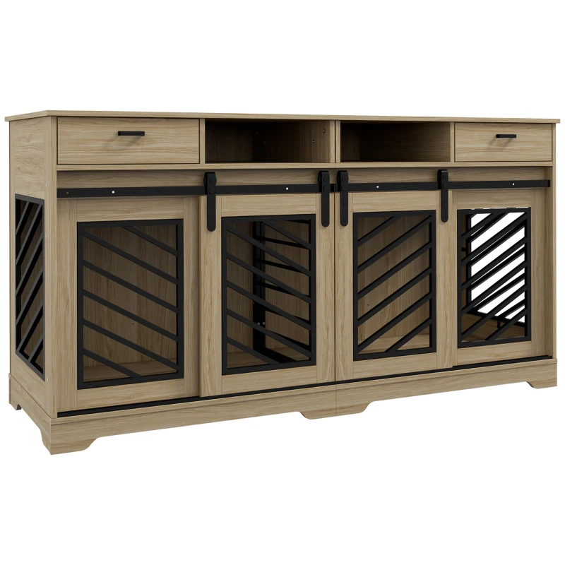 PawHut Modern Dog Kennel Furniture with Removable Divider, Storage, Drawers for 2 Medium Dogs or 1 Large Dog, Oak
