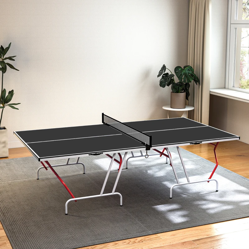 Soozier Full Size Table Tennis Table, Folding Ping Pong Table with Paddles and Balls, Charcoal Gray