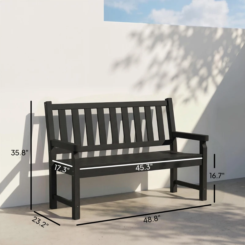 Outsunny 2-Person Garden Bench, HDPE Outdoor Bench with 530 lbs Capacity, Curved Seat for Backyard, Park, Porch, Lawn, Black