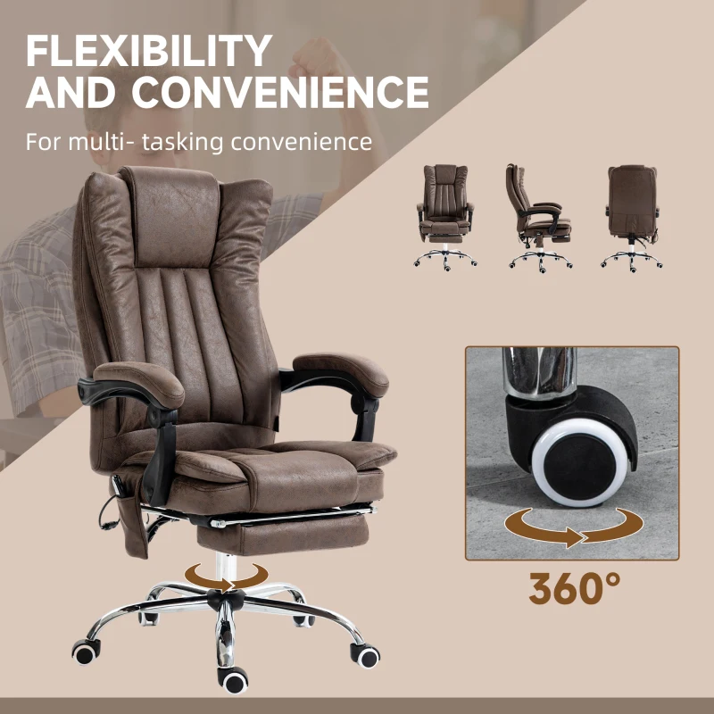 Vinsetto Massage Office Chair with 6 Points and Heat, Reclining Computer Chair with Adjustable Height and Footrest, Coffee
