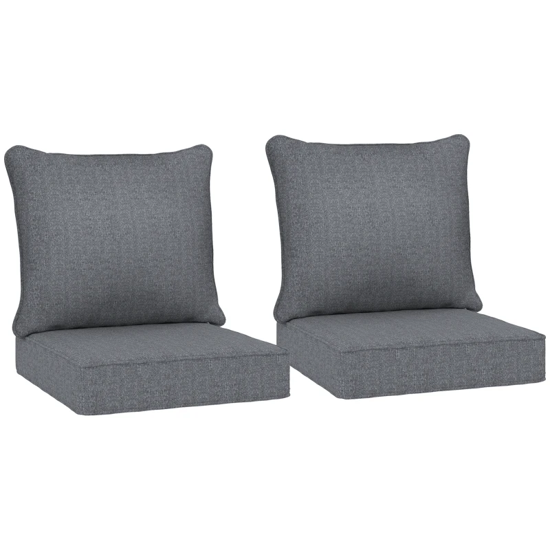 Outsunny Patio Chair Cushions Set of 2 with Seat & Backrest, Fade Resistant Seat Replacement Cushion Set, Gray