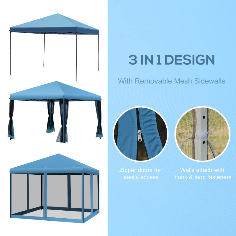 Outsunny 10' x 10' Pop Up Canopy Tent with Netting, Instant Gazebo, Ez up Screen House Room with Carry Bag, Height Adjustable, for Outdoor, Garden, Patio, Light Blue