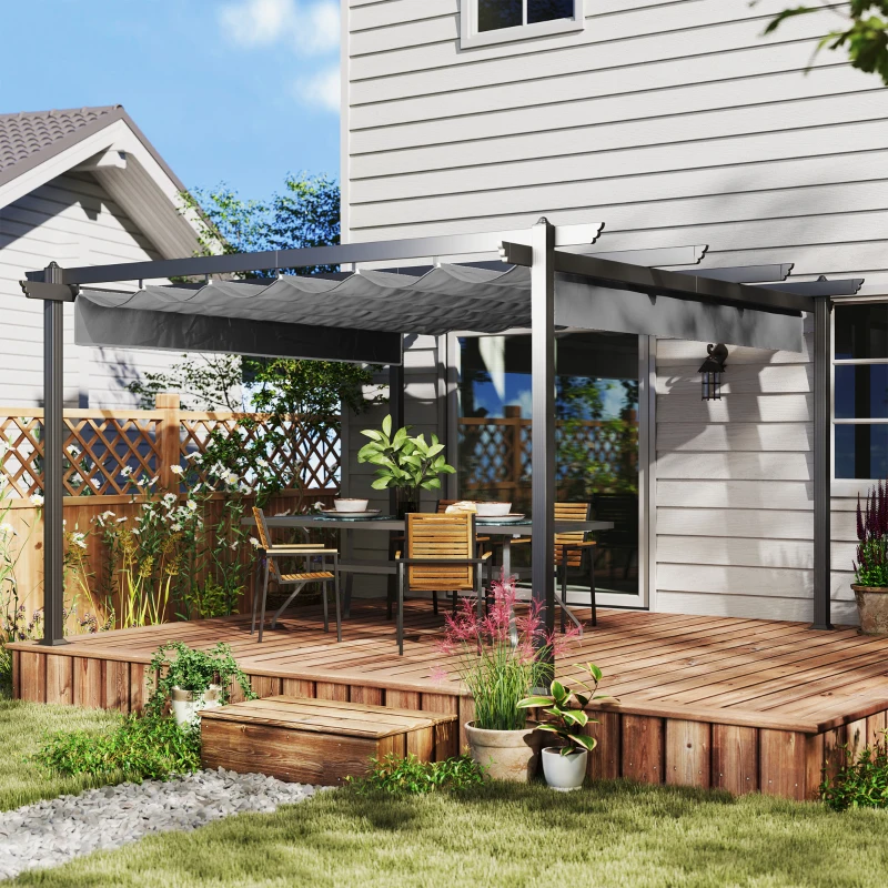 Outsunny 13' x 13' Aluminum Retractable Pergola Canopy, Outdoor Pergola for Garden, Patio, Backyard, Deck, Gray