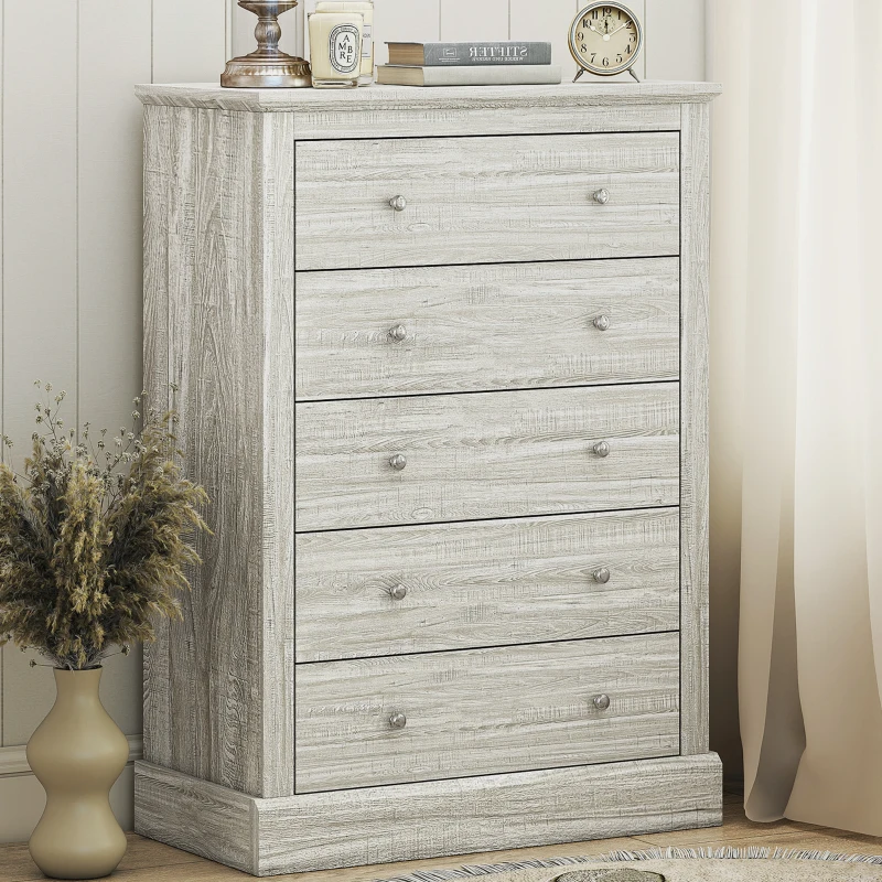 HOMCOM 31" Wide Farmhouse Chest of Drawers with 5 Drawers, Dresser for Bedroom with Wood Top for Living Room, Dirty Oak