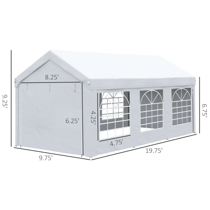 Outsunny 19.7' x 9.7' Heavy Duty Party Tent & Carport with Removable Sidewalls and Double Doors, Large Canopy Tent, Sun Shade Shelter, for Parties, Wedding, Outdoor Events, BBQ, White