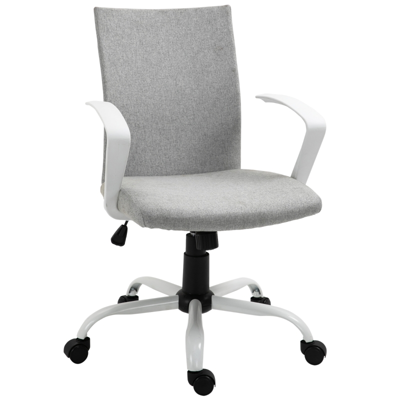 Vinsetto Mid Back Home Office Chair with Adjustable Height, High Armrests and Rocking Function, Light Grey/White