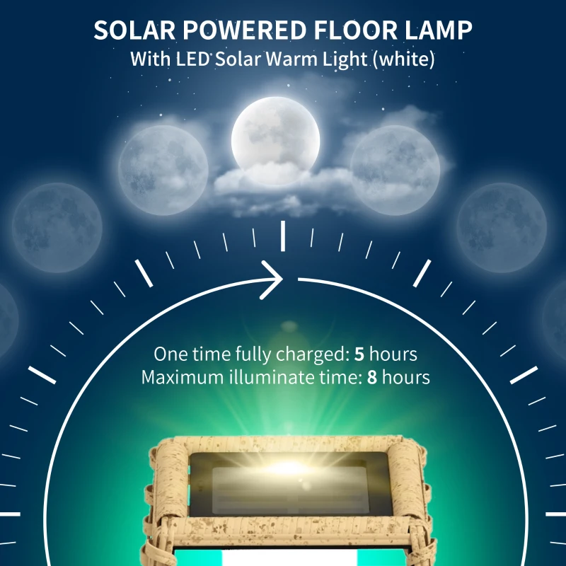 Outsunny Solar Floor Lamp, Outdoor Rattan Garden Lantern Pathway Light & Decorative Driveway Lighting with Auto LED Lights, Sand