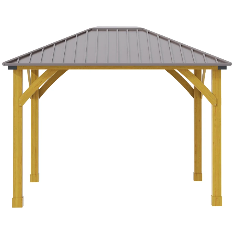 Outsunny 10' x 12' Hardtop Gazebo with Galvanized Steel Roof, Wooden Frame, Permanent Pavilion Outdoor Gazebo Canopy, for Patio, Garden, Backyard, Deck, Lawn, Brown
