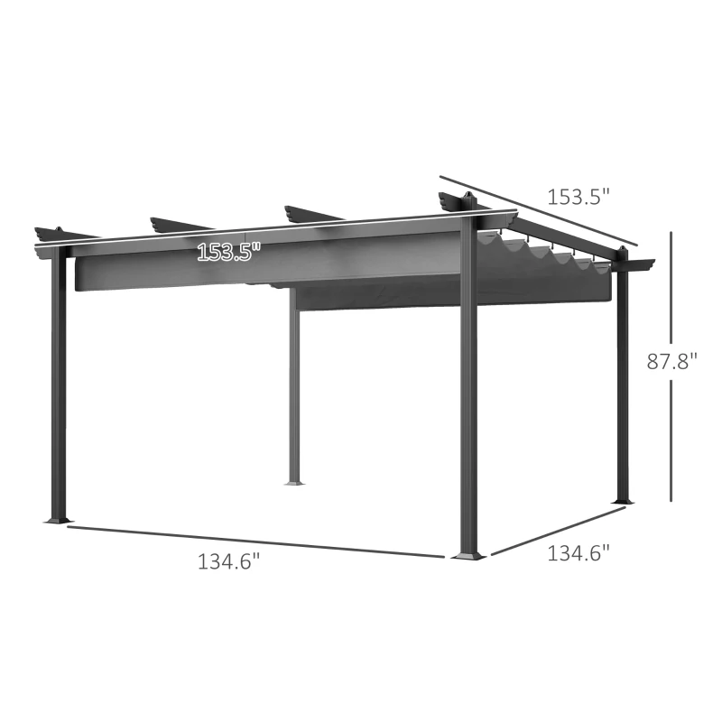 Outsunny 13' x 13' Aluminum Retractable Pergola Canopy, Outdoor Pergola for Garden, Patio, Backyard, Deck, Gray