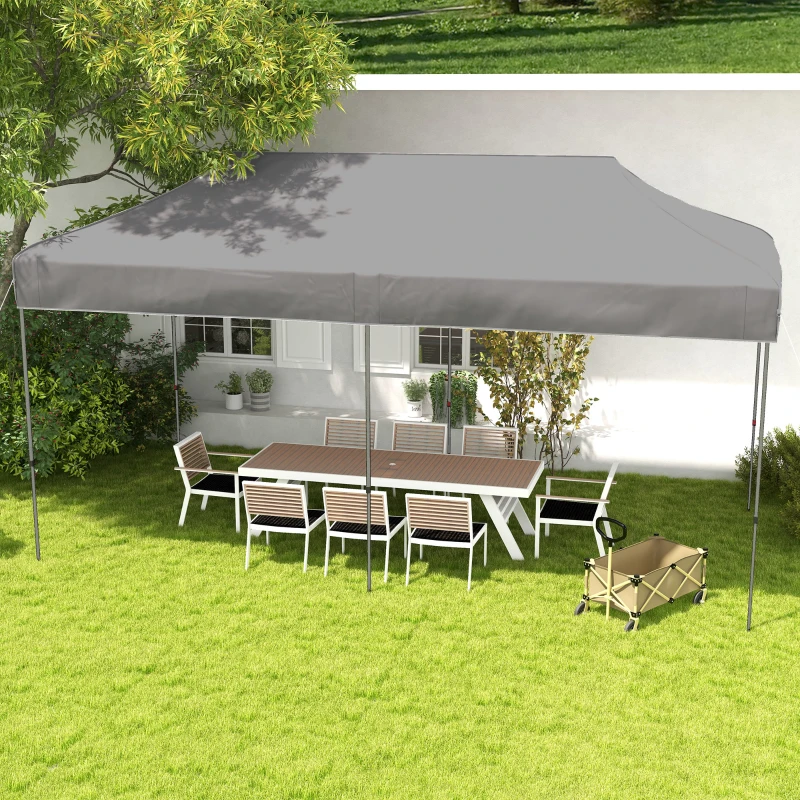 Outsunny 10' x 20' Pop Up Canopy Tent, Outdoor Easy up Tent with 3-Level Adjustable Height, Wheeled Carry Bag, Gray