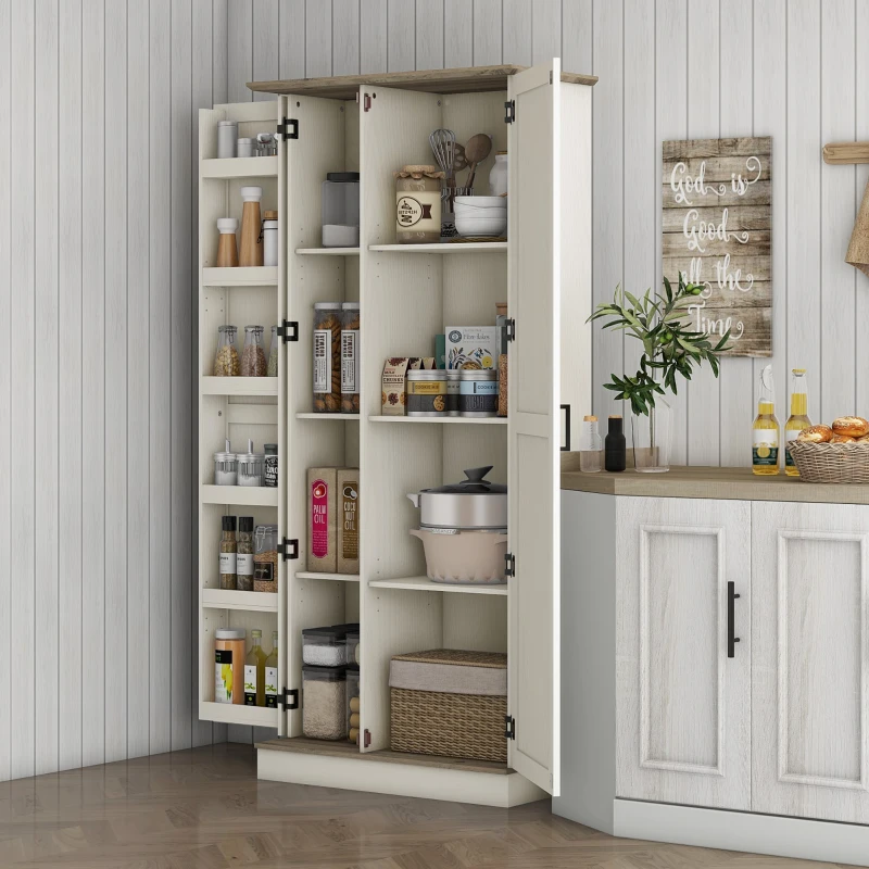 HOMCOM 70" Tall Kitchen Pantry Cabinet with Spice Racks and Adjustable Shelves for Living Room, Dining Room, White