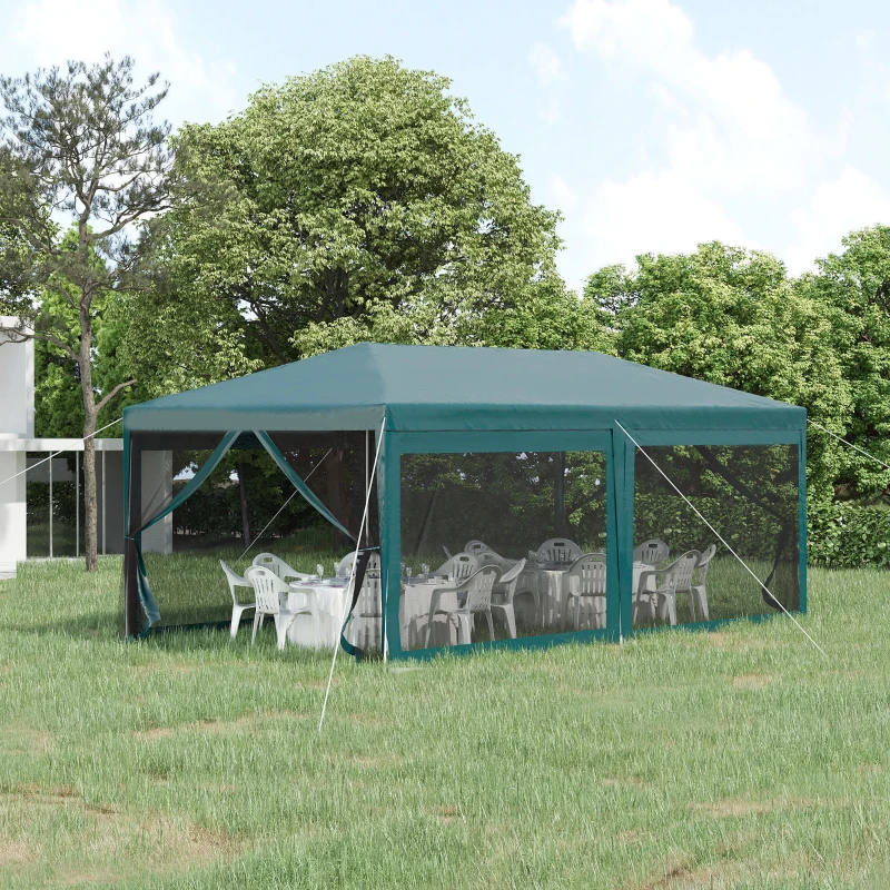 Outsunny 20' x 10' Outdoor Party Tent Gazebo Wedding Canopy with Removable Mesh Sidewalls, Green