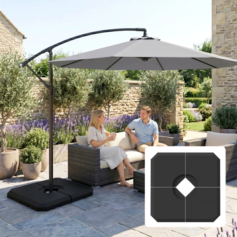 Outsunny 4-Piece Heavy Duty Cantilever Offset Umbrella Stand Base Weight, 264 lb. Capacity, Easy to Fill with Water or Sand