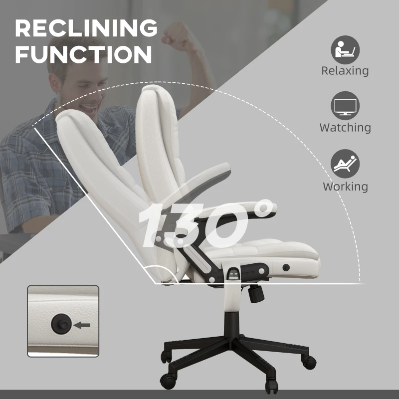 HOMCOM Massage Office Chair, Heated Reclining Computer Chair with 6 Vibration Points, Armrest and Remote, White