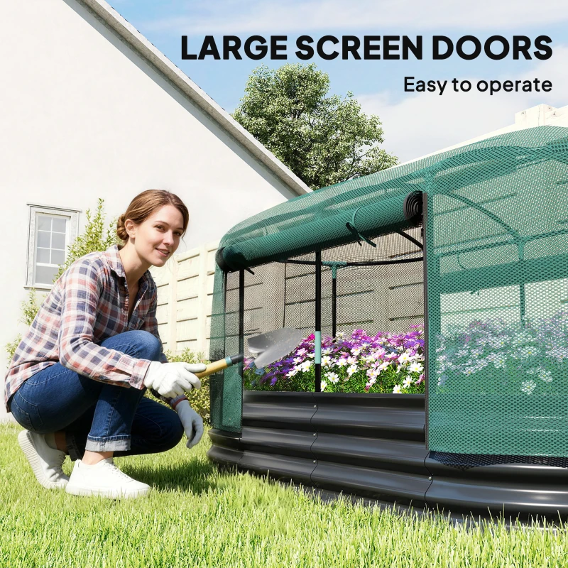 Outsunny Galvanized Raised Garden Bed Kit with Self Watering System, Oval Outdoor Planter Garden Boxes, 6x3ft, Dark Gray