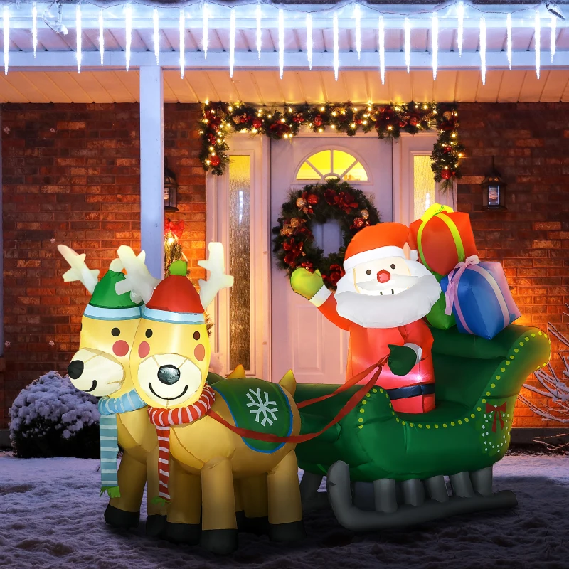 HOMCOM 7ft Christmas Inflatables Decorations Santa Claus on the Sleigh, Blow-Up Outdoor LED Yard Display, Waterproof