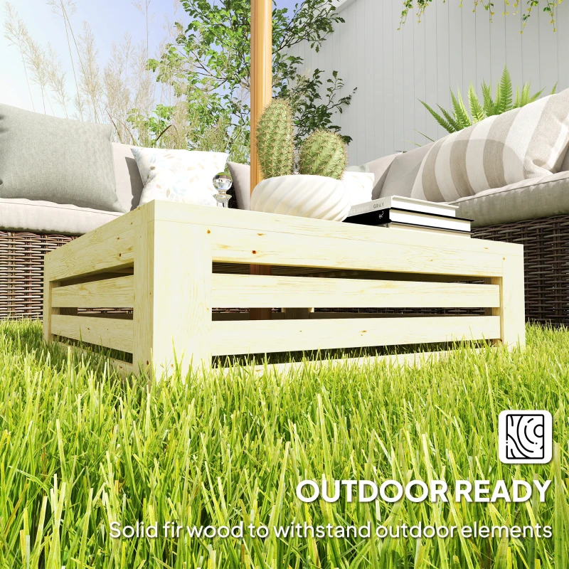 Outsunny 2-in-1 Outdoor Storage Box for Umbrella Base, Coffee End Table, Wooden Patio Umbrella Stand Table, Natural Wood
