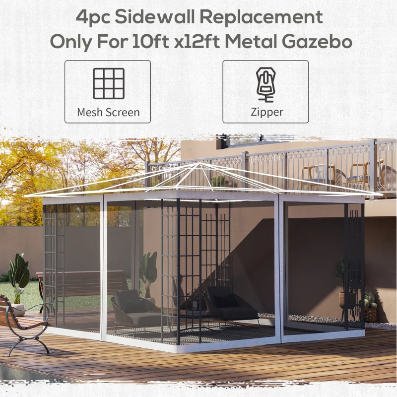 Outsunny Replacement Mesh Sidewall Netting for 10' x 12' Gazebos and Canopy Tents with Zippers, (Sidewall Only) White