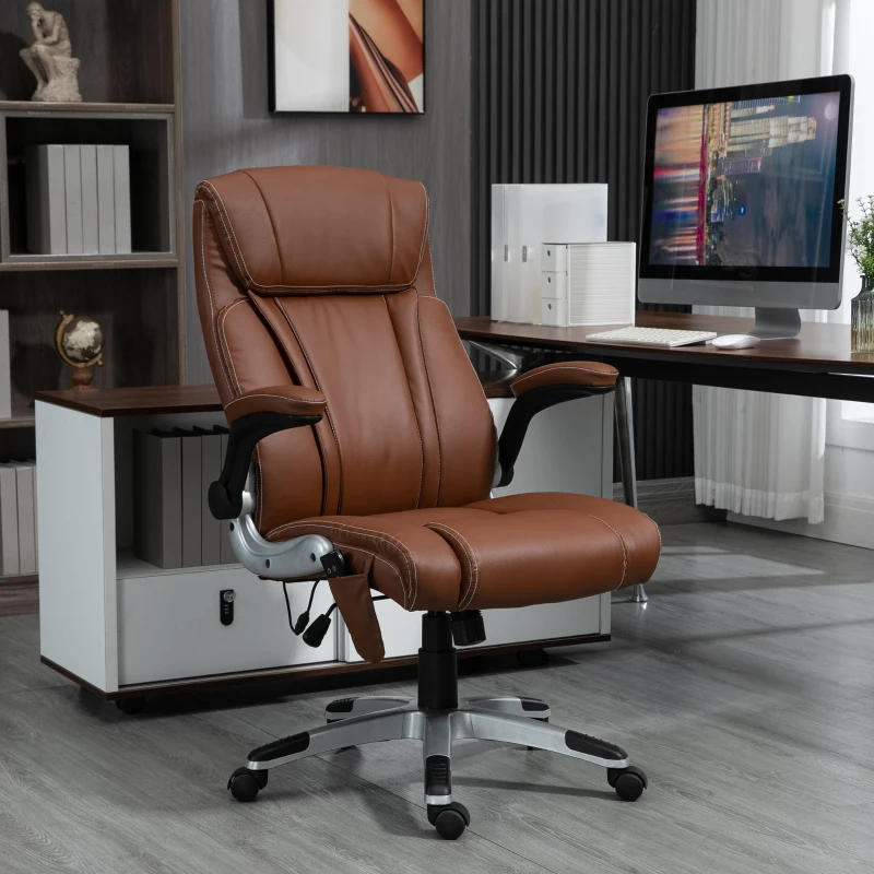 Vinsetto Executive Massage Office Chair with 6 Vibration Points, Heated Faux Leather Computer Desk Chair with Flip-up Armrest, Adjustable Height, Swivel Wheel, Brown