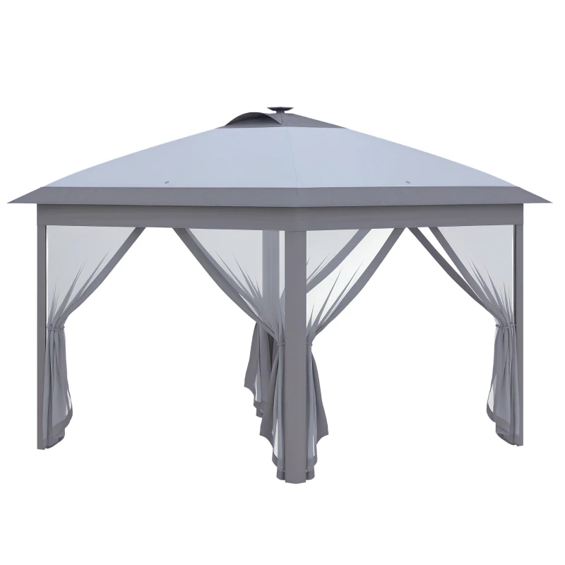 Outsunny 11' x 11' Pop Up Canopy, Instant Canopy Tent with Solar LED Lights, Remote Control, Zippered Mesh Sidewalls and Carrying Bag for Backyard Garden Patio, Gray