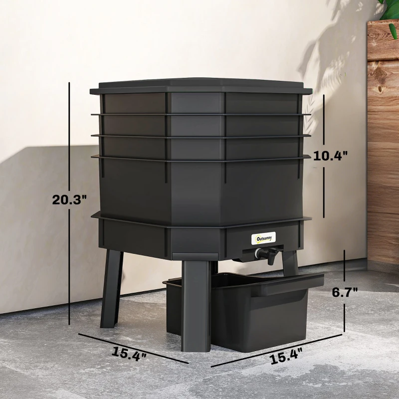 Outsunny 4-Tray Worm Composter Bin, 7.4 Gal Outdoor & Indoor Worm Composter for Recycling Food Waste, Black
