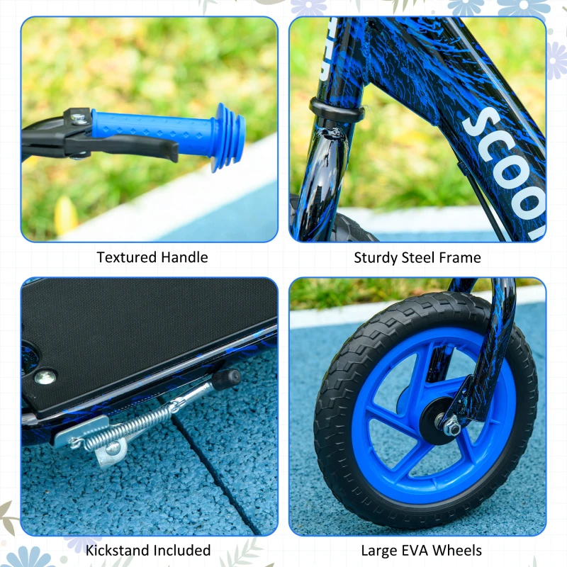 Qaba Kids Scooter with Adjustable Handlebar, Kids Kick Scooter with Non-slip Footplate, Rear Brake, 12" EVA Wheels, Blue