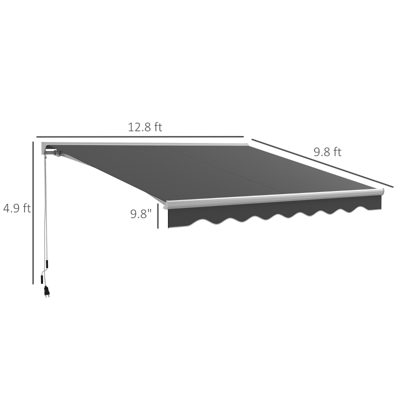 Outsunny 13' x 10' Electric Awning, Retractable Awning with LED Lights and Remote Controller for Door and Window, Dark Gray