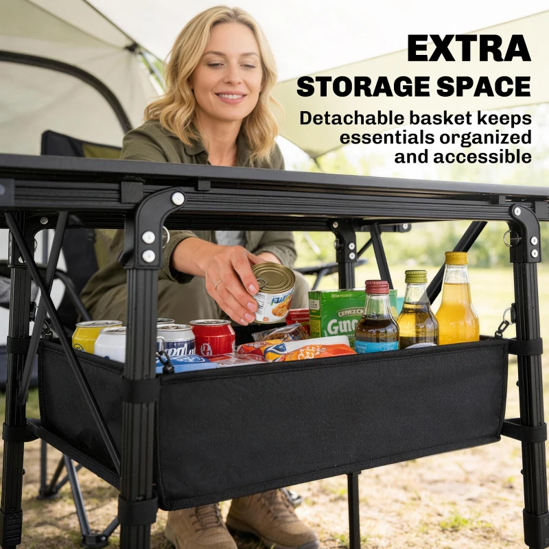 Outsunny 3ft Aluminum Small Folding Table, Portable Camping Table with Storage Bag, Carry Bag for Outdoor Picnic BBQ, Black