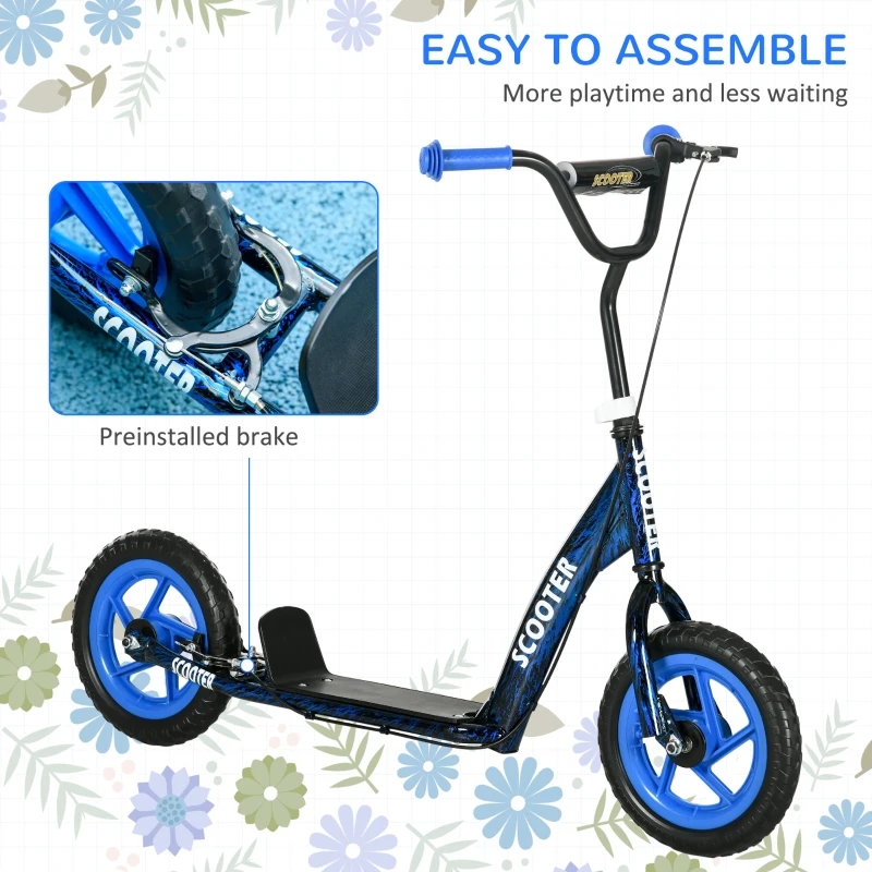 Qaba Kids Scooter with Adjustable Handlebar, Kids Kick Scooter with Non-slip Footplate, Rear Brake, 12" EVA Wheels, Blue