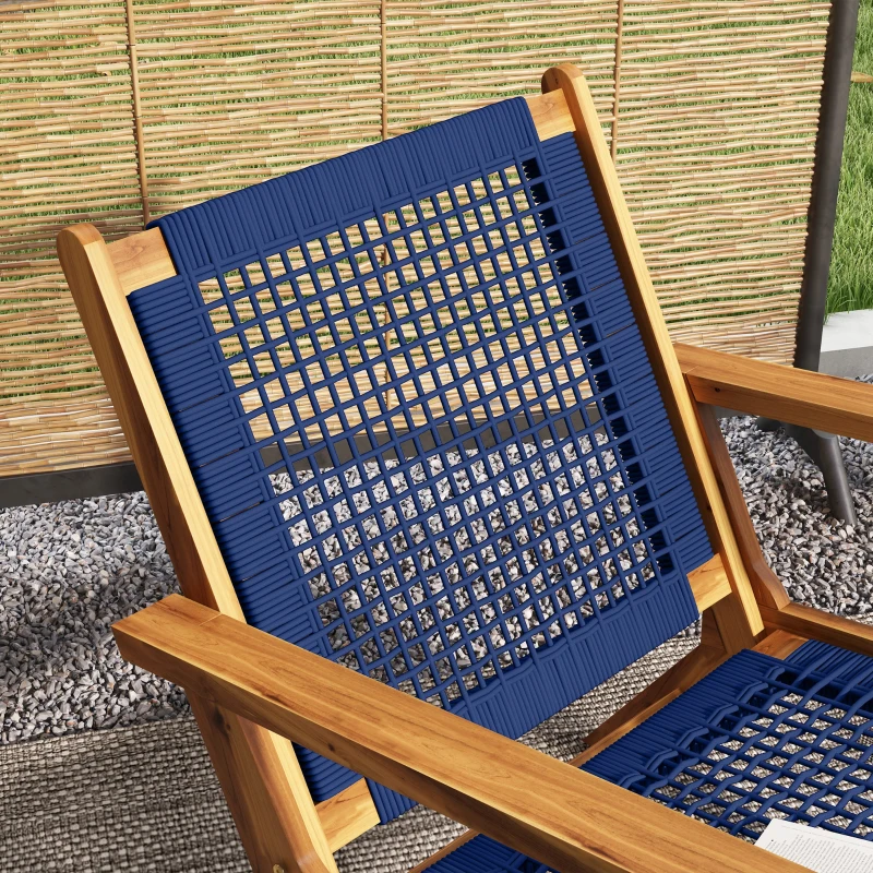 Outsunny Wood Adirondack Chair, Modern Fire Pit Chair, PP Rope Coconino Lounge Style Chair with High Support Backrest, Blue