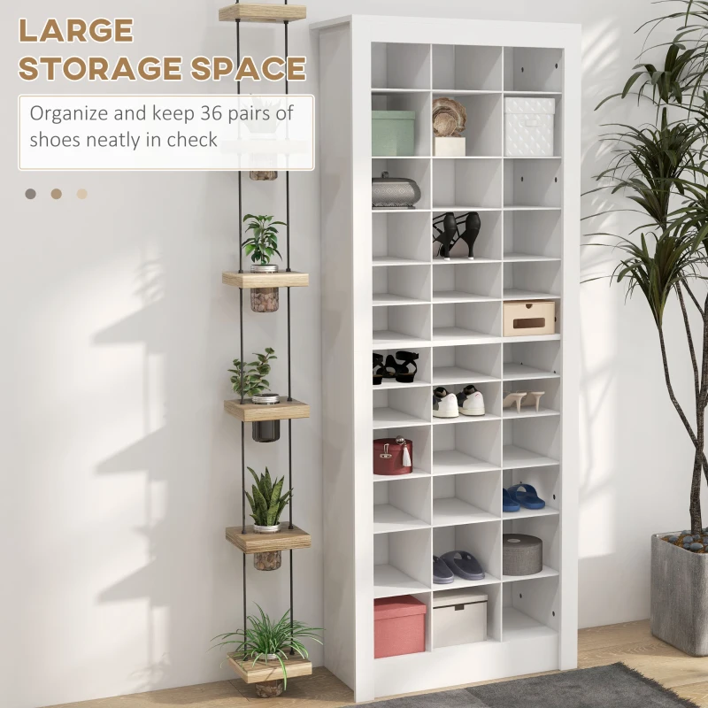HOMCOM 71" Shoe Storage Cabinet with 3 Heights of Open Cubes for 36 Pairs, Narrow Shoe Organizer, White