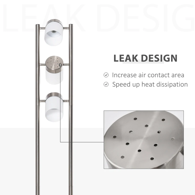 HOMCOM Floor Lamp, Modern Standing Light with 3 Rotating Lights for Living Room, Bedroom, Office, Silver