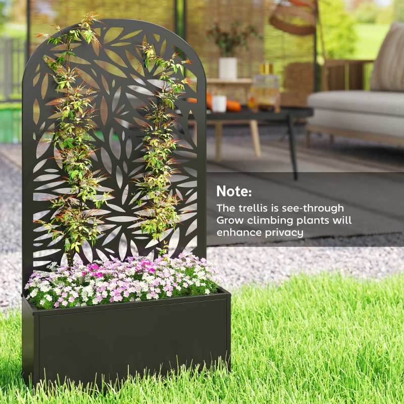 Outsunny Metal Garden Bed with Trellis for Climbing Plants, Freestanding or Wall Mounted Flower Bed for Garden, Patio, Balcony